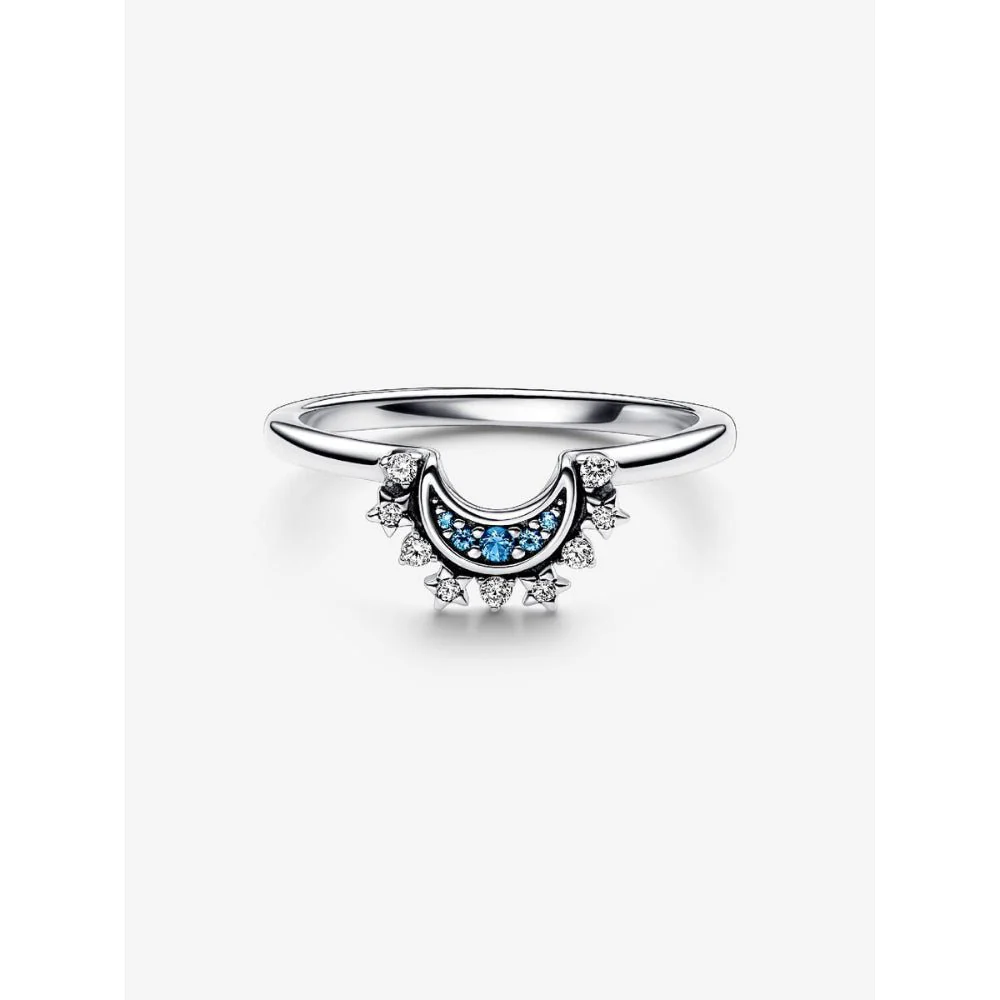 Pandora Silver Celestial Blue Sparkling Moon Ring - Image 5