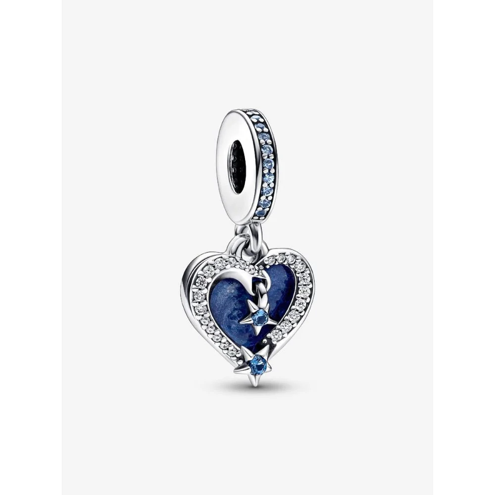 Pandora Silver Celestial Shooting Star Heart Double Dangle Charm