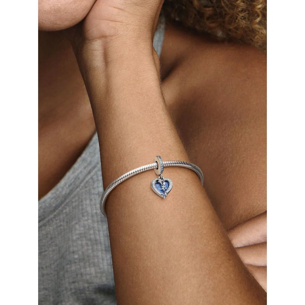 Pandora Silver Celestial Shooting Star Heart Double Dangle Charm - Image 2