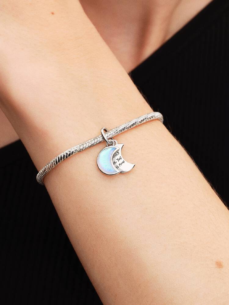 Pandora Silver Crescent Moon Double Dangle Charm - Image 3