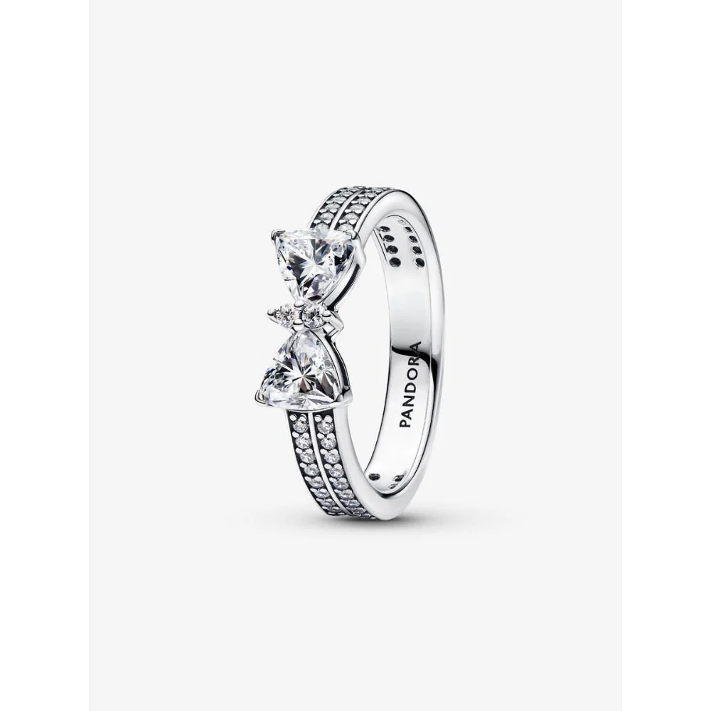 Pandora Silver Sparkling Bow Double - Row Ring
