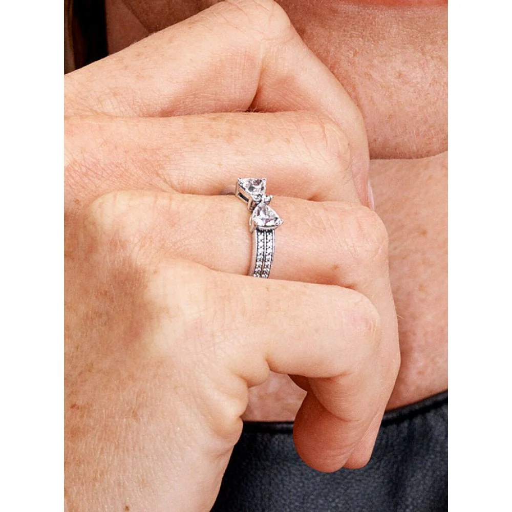 Pandora Silver Sparkling Bow Double - Row Ring - Image 2