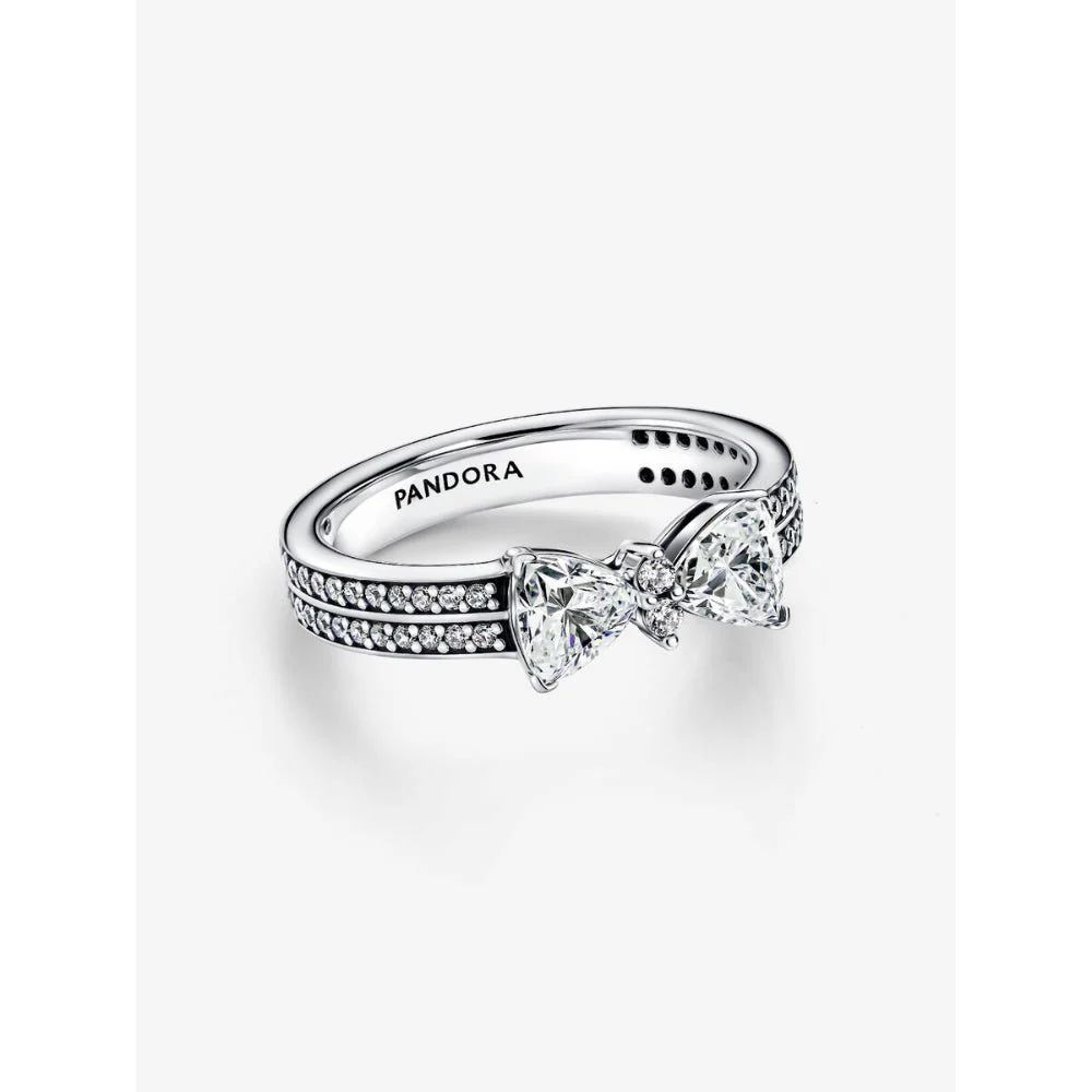 Pandora Silver Sparkling Bow Double - Row Ring - Image 5