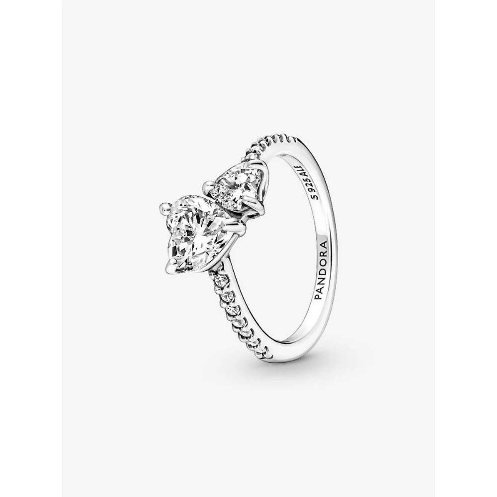 Pandora Silver Double Heart Sparkling Ring