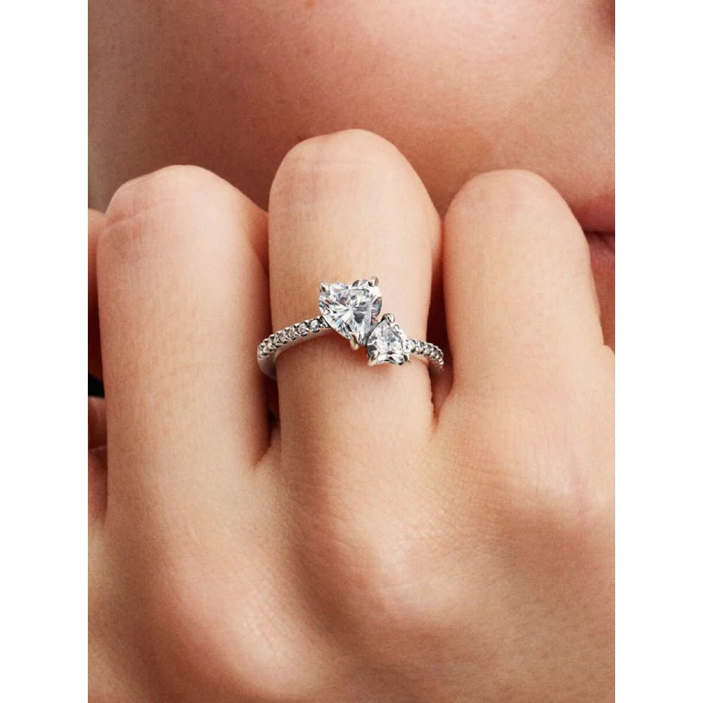 Pandora Silver Double Heart Sparkling Ring - Image 2