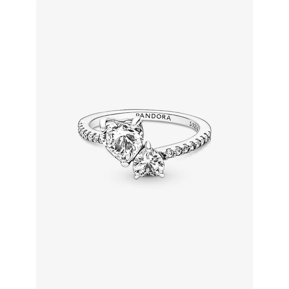 Pandora Silver Double Heart Sparkling Ring - Image 4