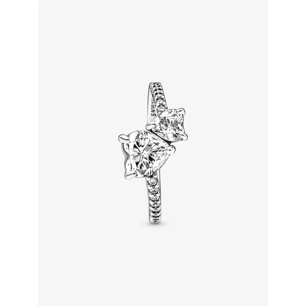 Pandora Silver Double Heart Sparkling Ring - Image 5