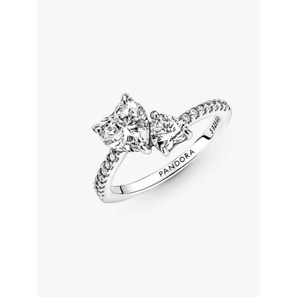 Pandora Silver Double Heart Sparkling Ring - Image 6
