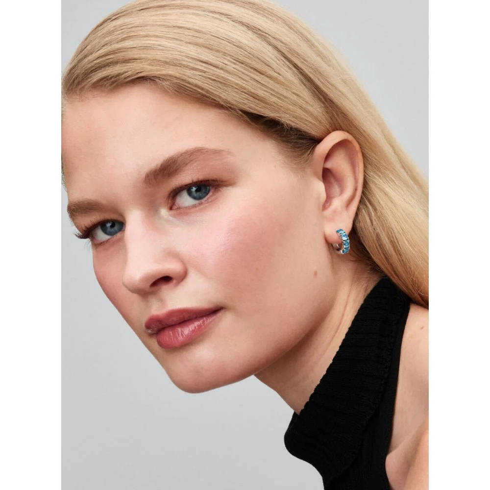 Pandora Silver Light Blue Hoop Earrings - Image 3