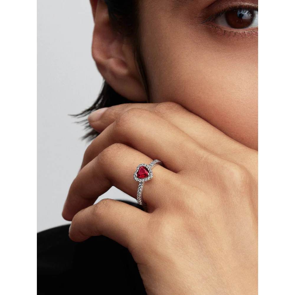 Pandora Silver Elevated Fuchsia Rose Heart Ring - Image 2