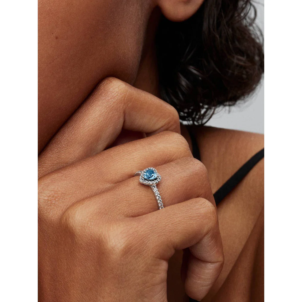 Pandora Silver Elevated Light Blue Heart Ring - Image 2