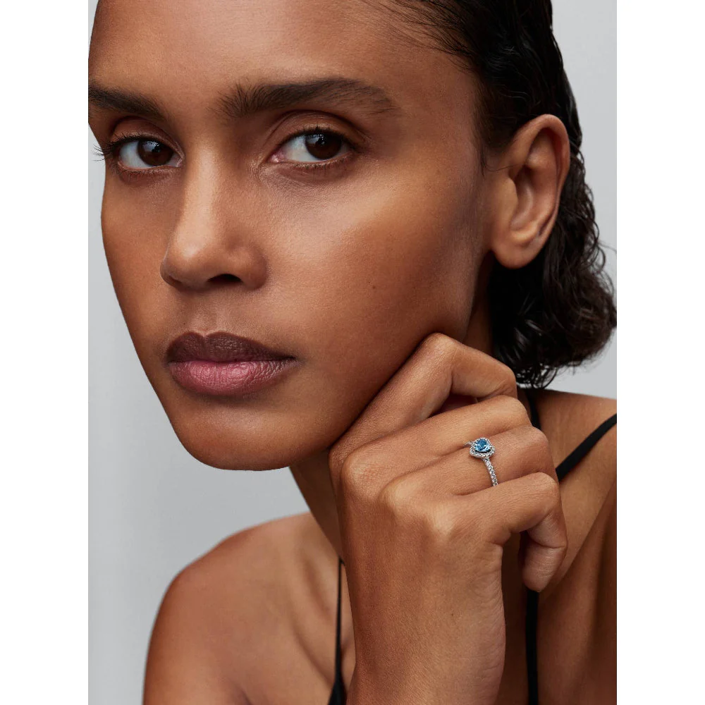 Pandora Silver Elevated Light Blue Heart Ring - Image 3