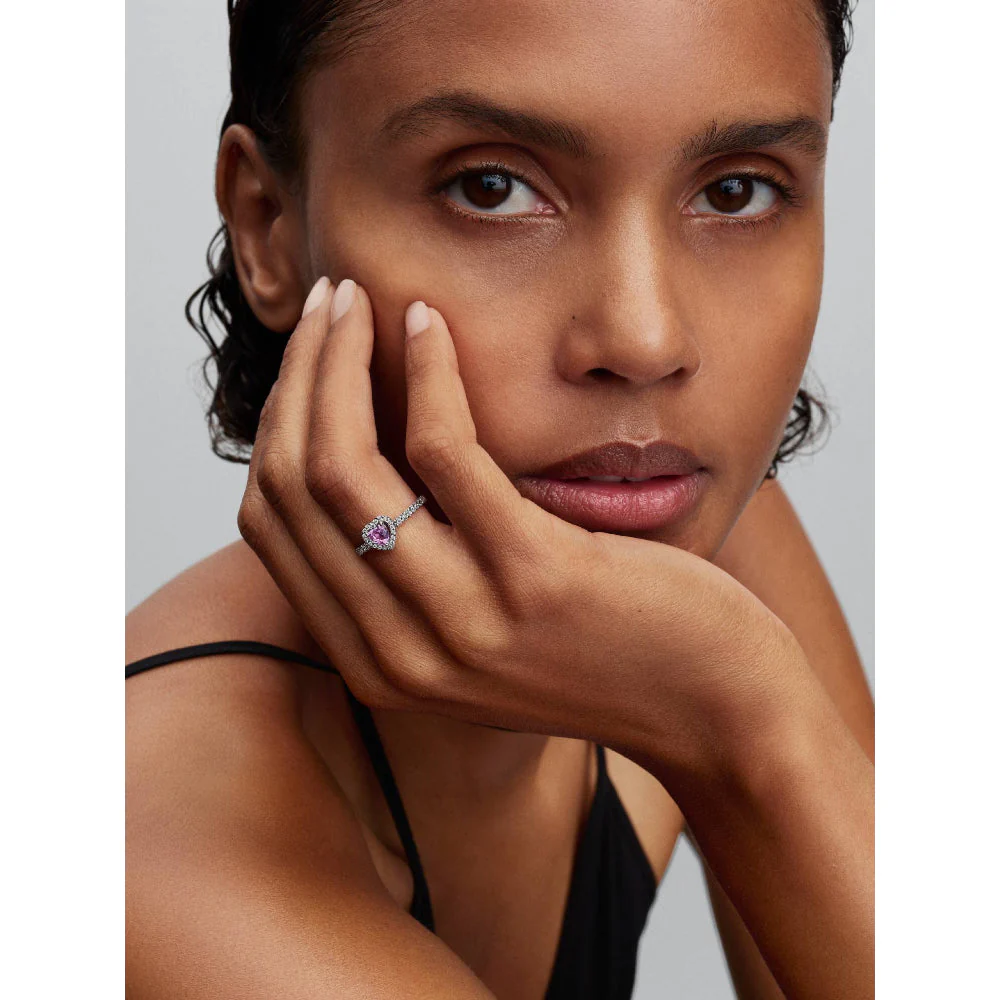 Pandora Silver Elevated Light Purple Heart Ring - Image 3