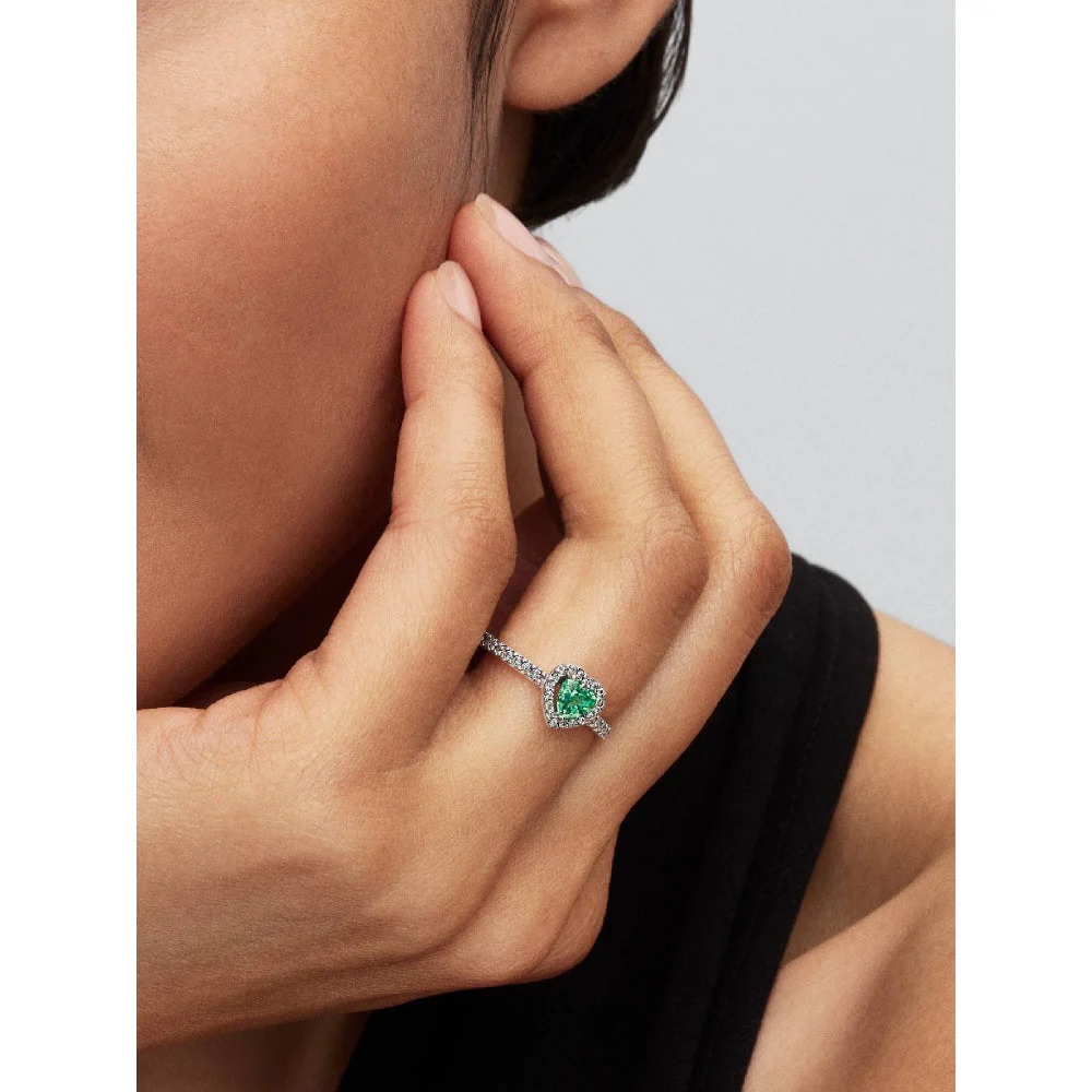 Pandora Silver Elevated Mint Green Heart Ring - Image 2