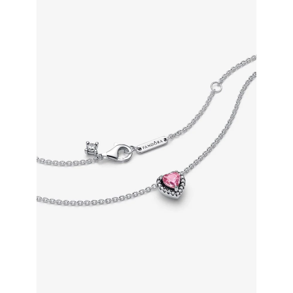 Pandora Silver Pink Elevated Heart Necklace - Image 6