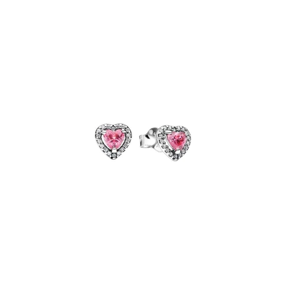 Pandora Silver Elevated Pink Heart Stud Earrings