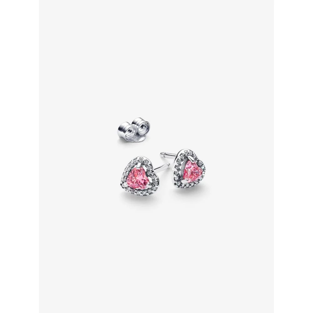 Pandora Silver Elevated Pink Heart Stud Earrings - Image 5