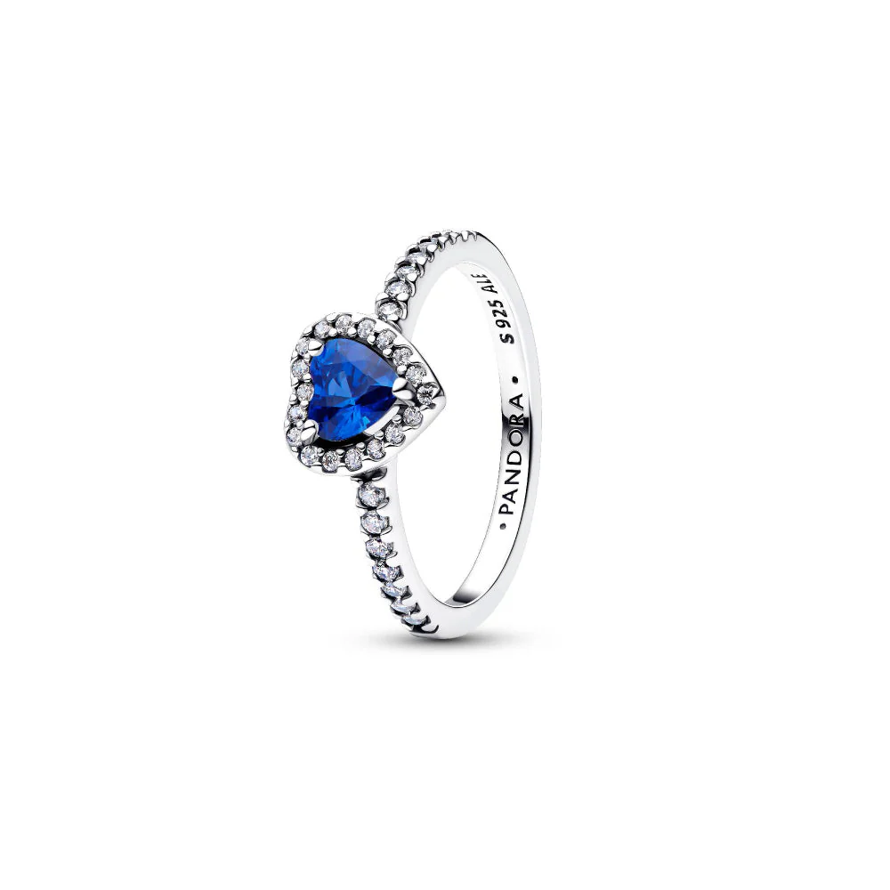 Pandora Silver Elevated Princess Blue Heart Ring