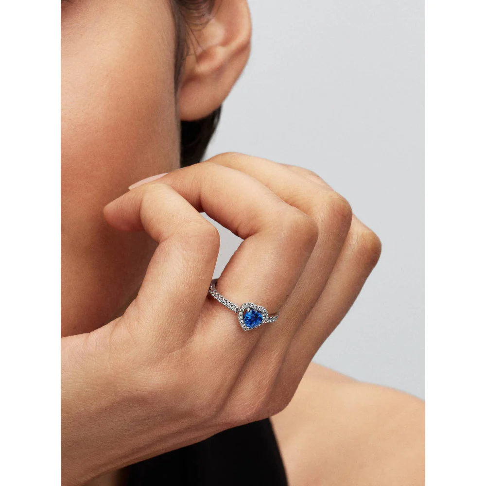 Pandora Silver Elevated Princess Blue Heart Ring - Image 2