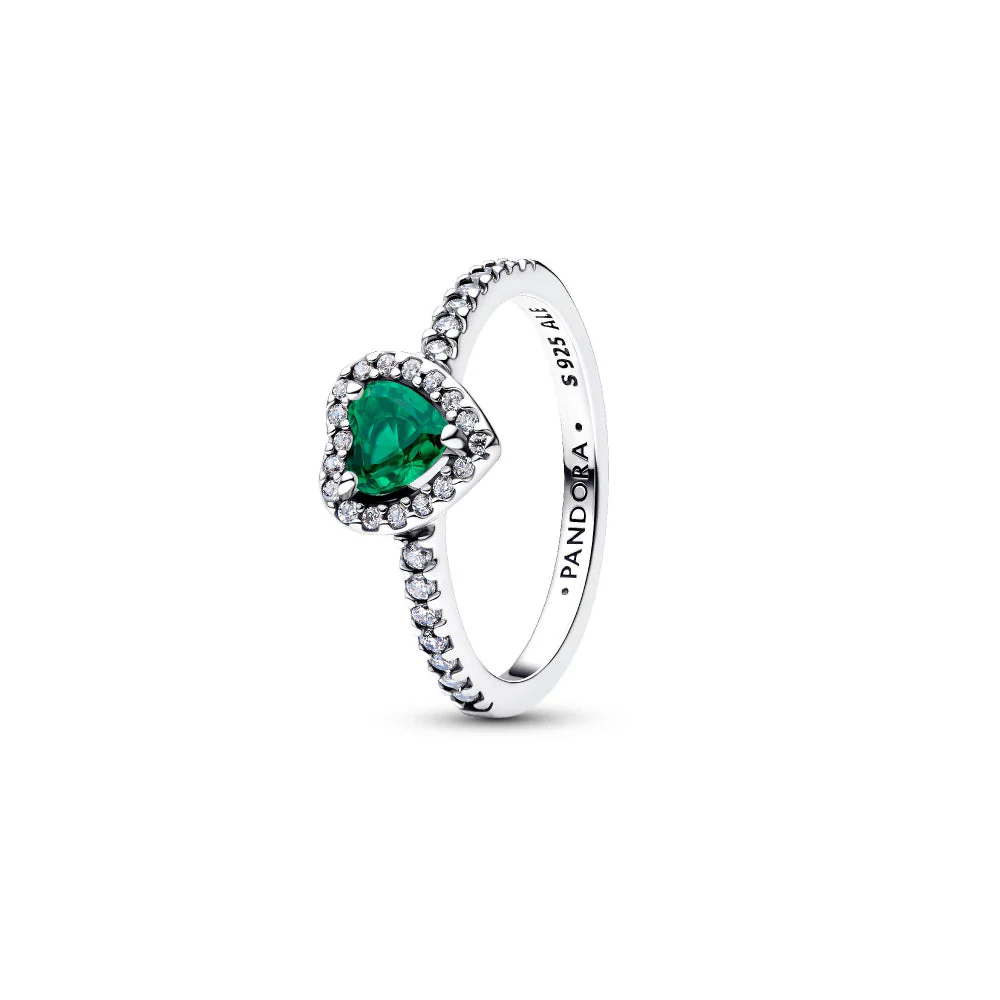 Pandora Silver Elevated Royal Green Heart Ring