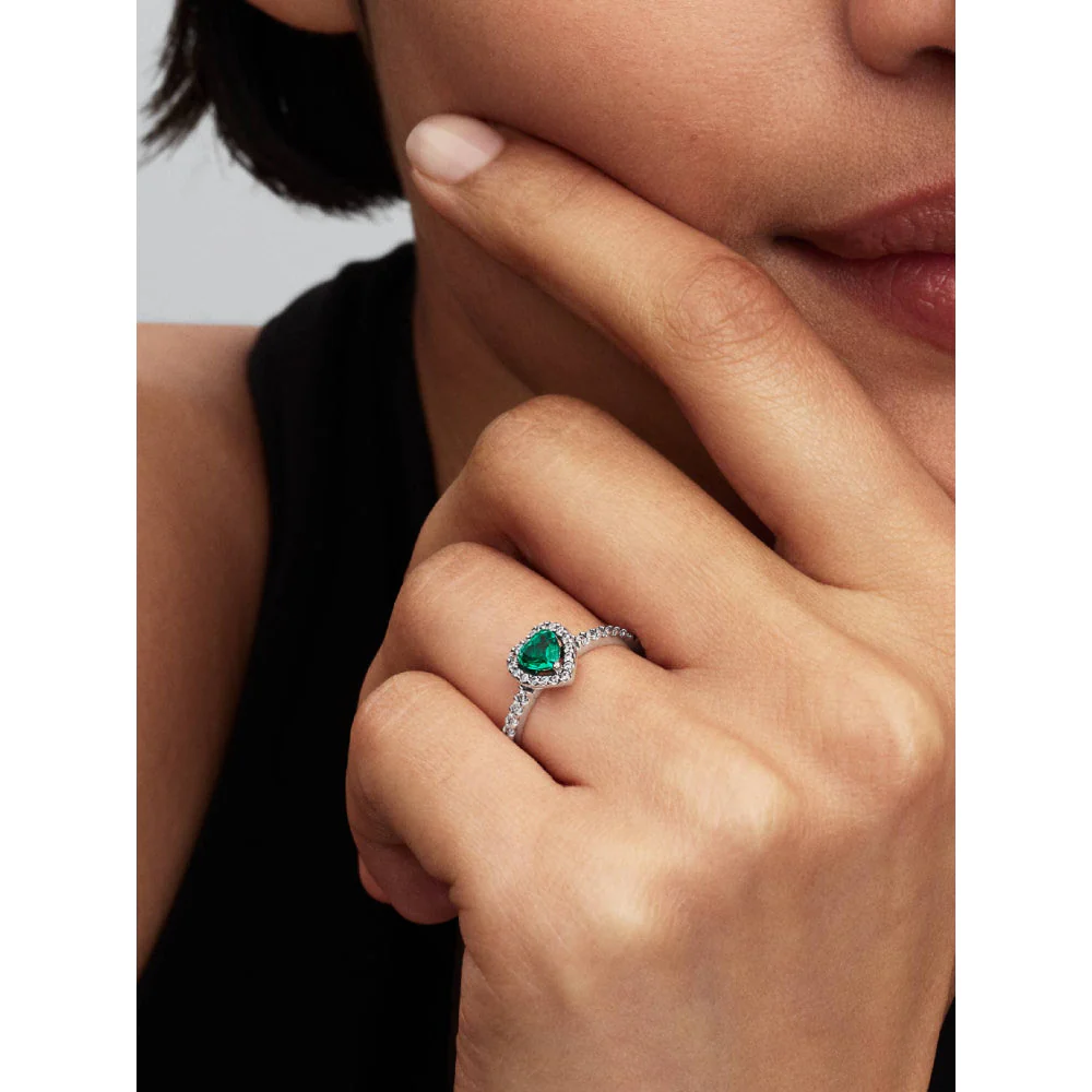 Pandora Silver Elevated Royal Green Heart Ring - Image 2