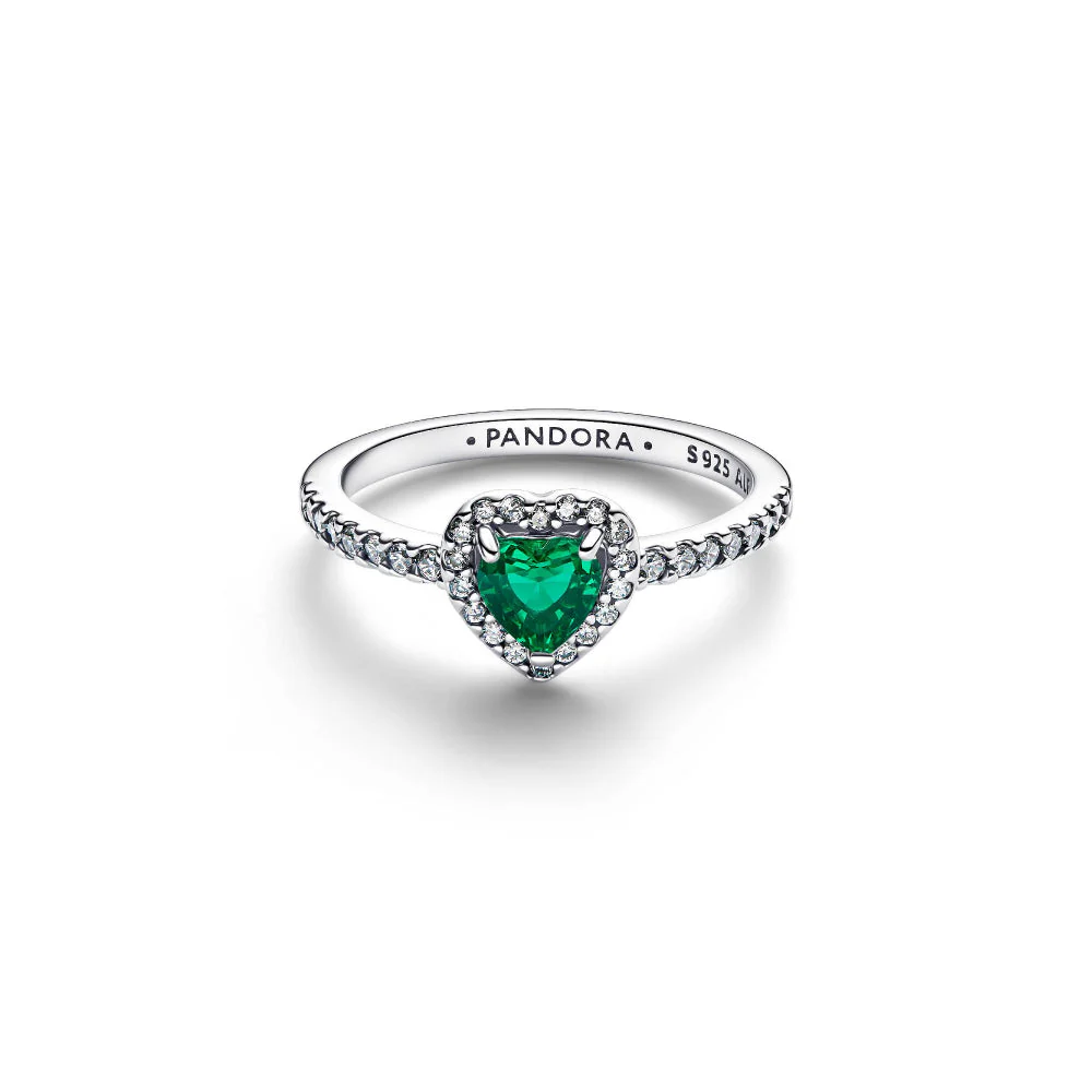 Pandora Silver Elevated Royal Green Heart Ring - Image 5