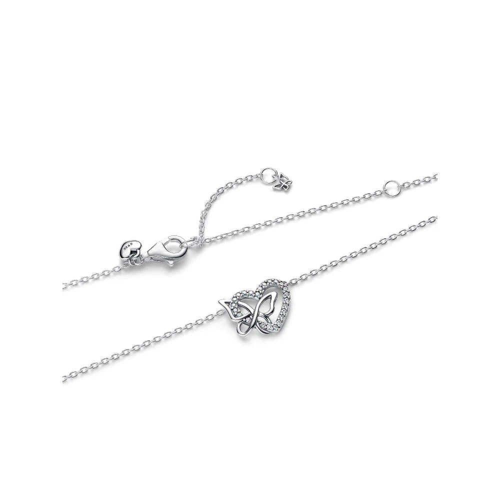 Pandora Silver Entwined Heart & Butterfly Pendant Necklace - Image 5