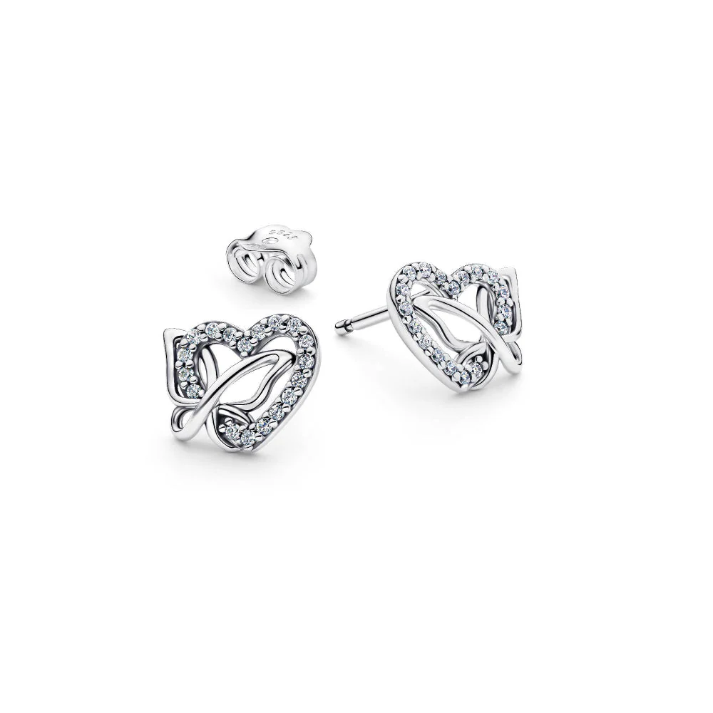 Pandora Silver Entwined Heart & Butterfly Stud Earrings - Image 5
