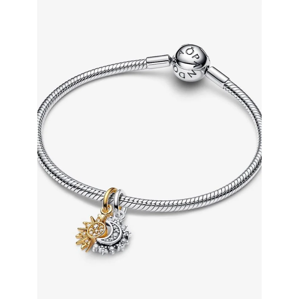 Pandora 
Gold Plated Silver Splittable Sun & Moon Dangle Charm - Image 5