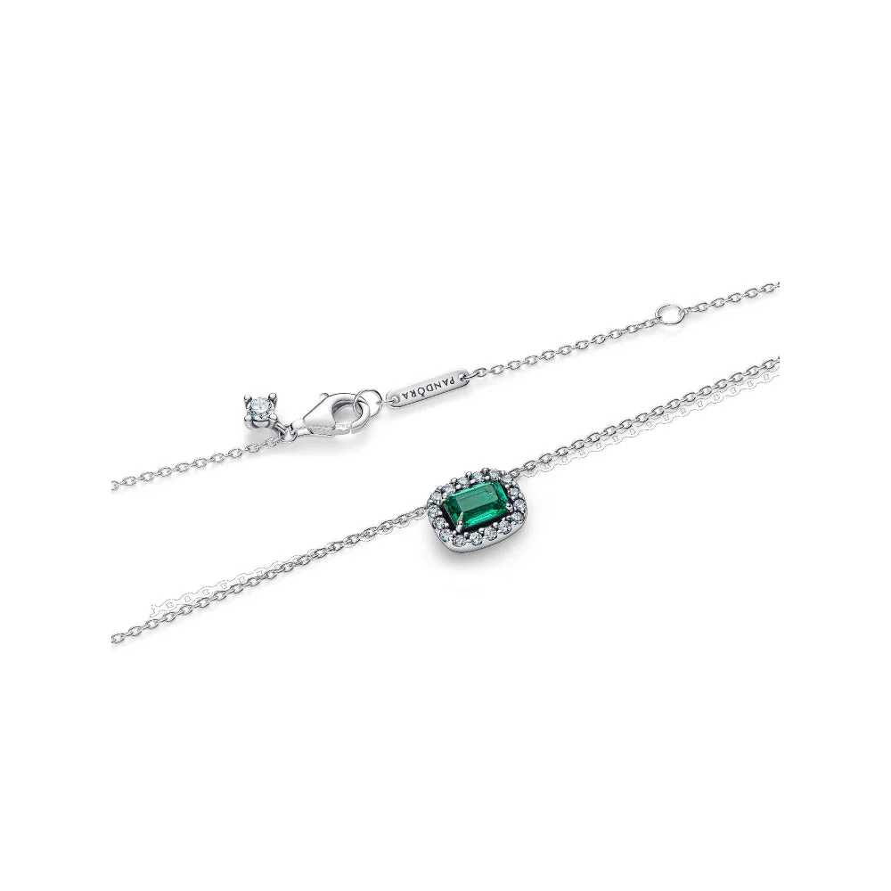 Pandora Silver Rectangular Sparkling Green Halo Pendant Necklace - Image 5