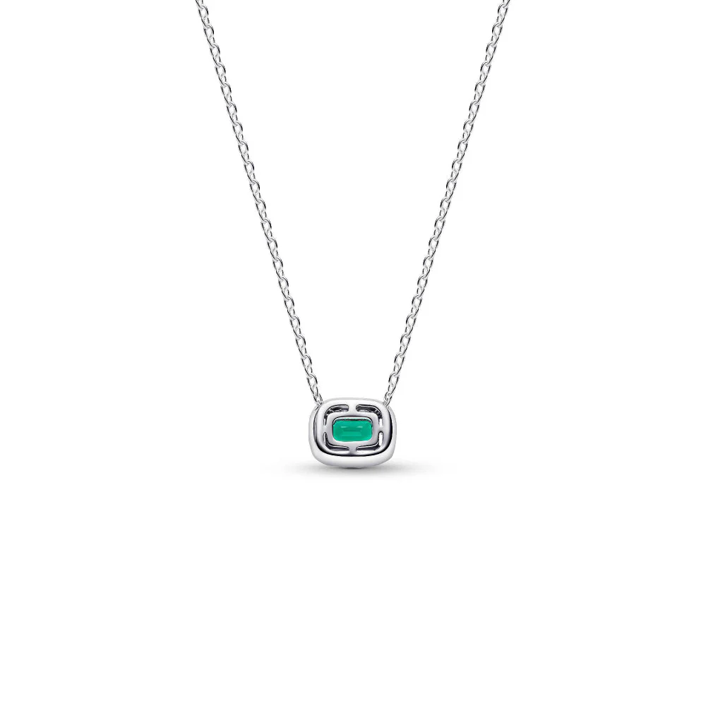 Pandora Silver Rectangular Sparkling Green Halo Pendant Necklace - Image 6