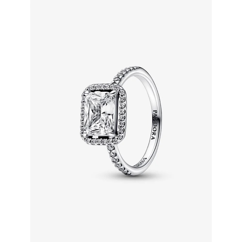 Pandora Silver Rectangular Sparkling Halo Ring