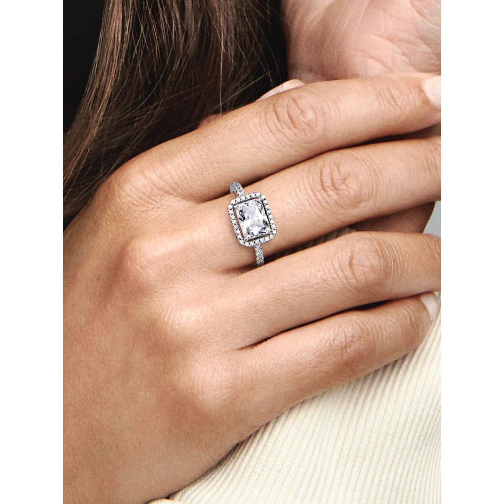 Pandora Silver Rectangular Sparkling Halo Ring - Image 2