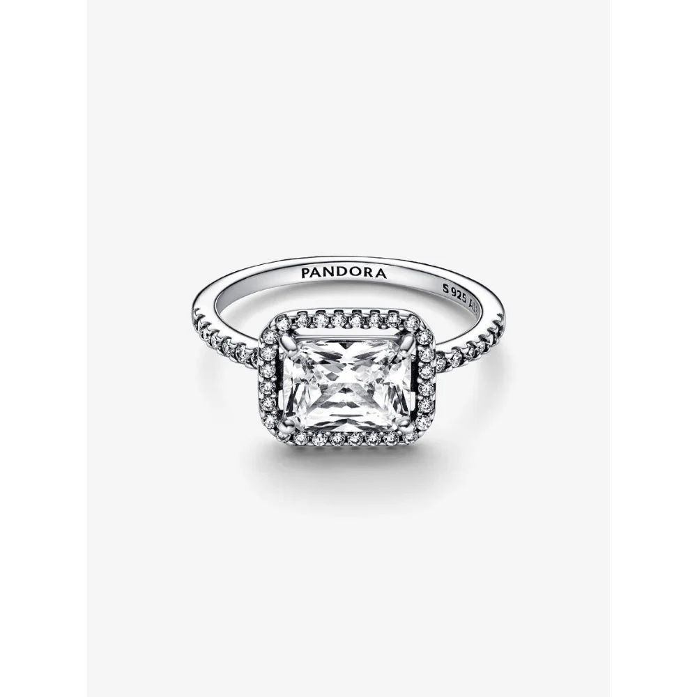 Pandora Silver Rectangular Sparkling Halo Ring - Image 4