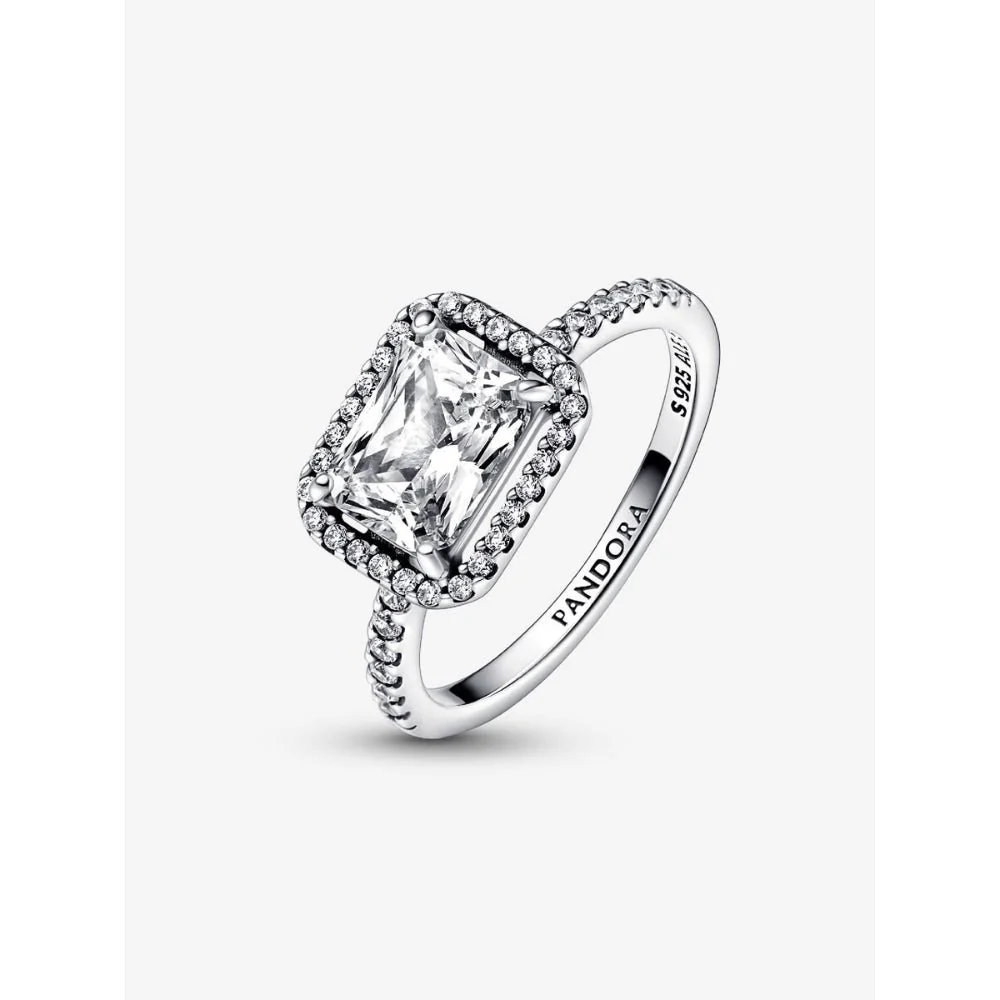 Pandora Silver Rectangular Sparkling Halo Ring - Image 5