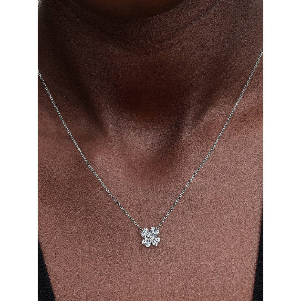 Pandora Silver Sparkling Lucky Clover Pendant Necklace - Image 2