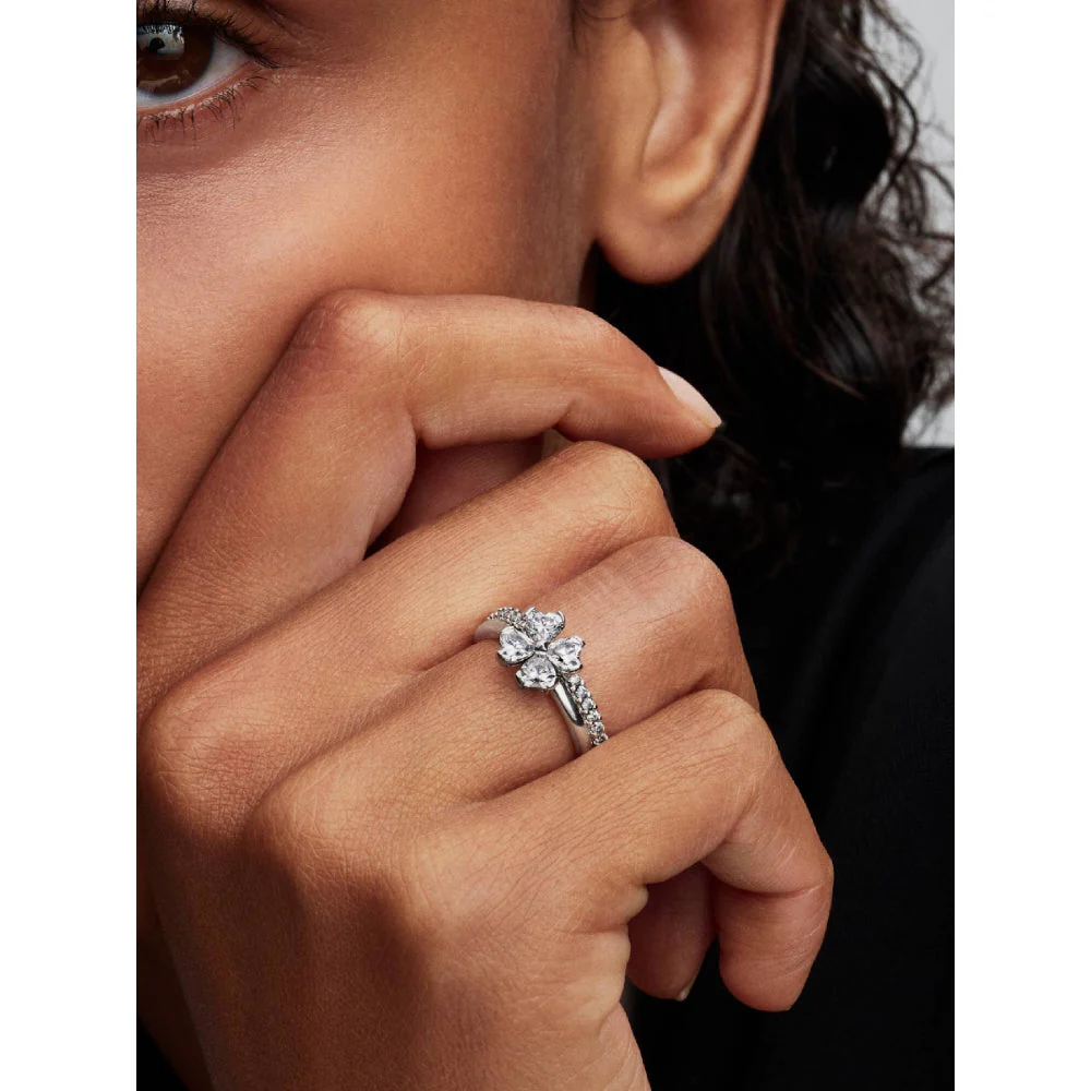 Pandora Silver Sparkling Lucky Clover Splittable Ring - Image 2