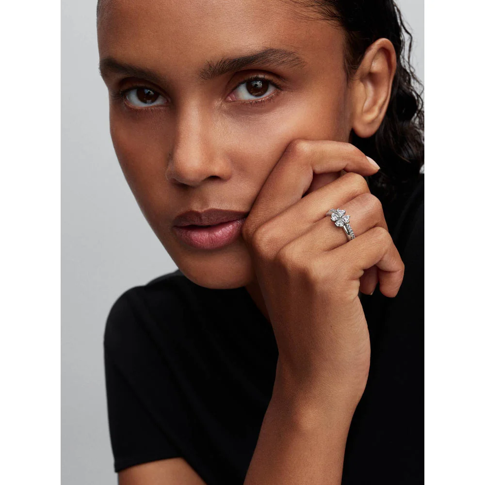 Pandora Silver Sparkling Lucky Clover Splittable Ring - Image 3