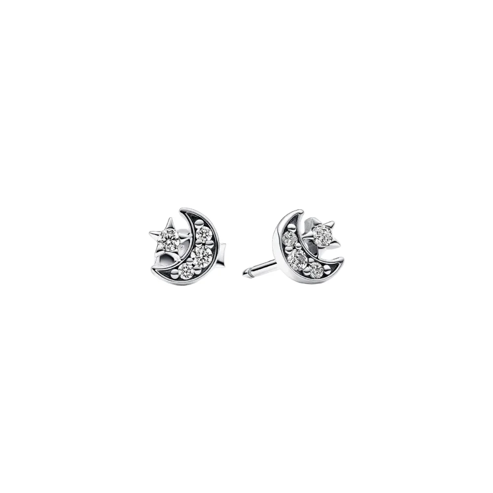 Pandora Silver Sparkling Moon & Star Stud Earrings