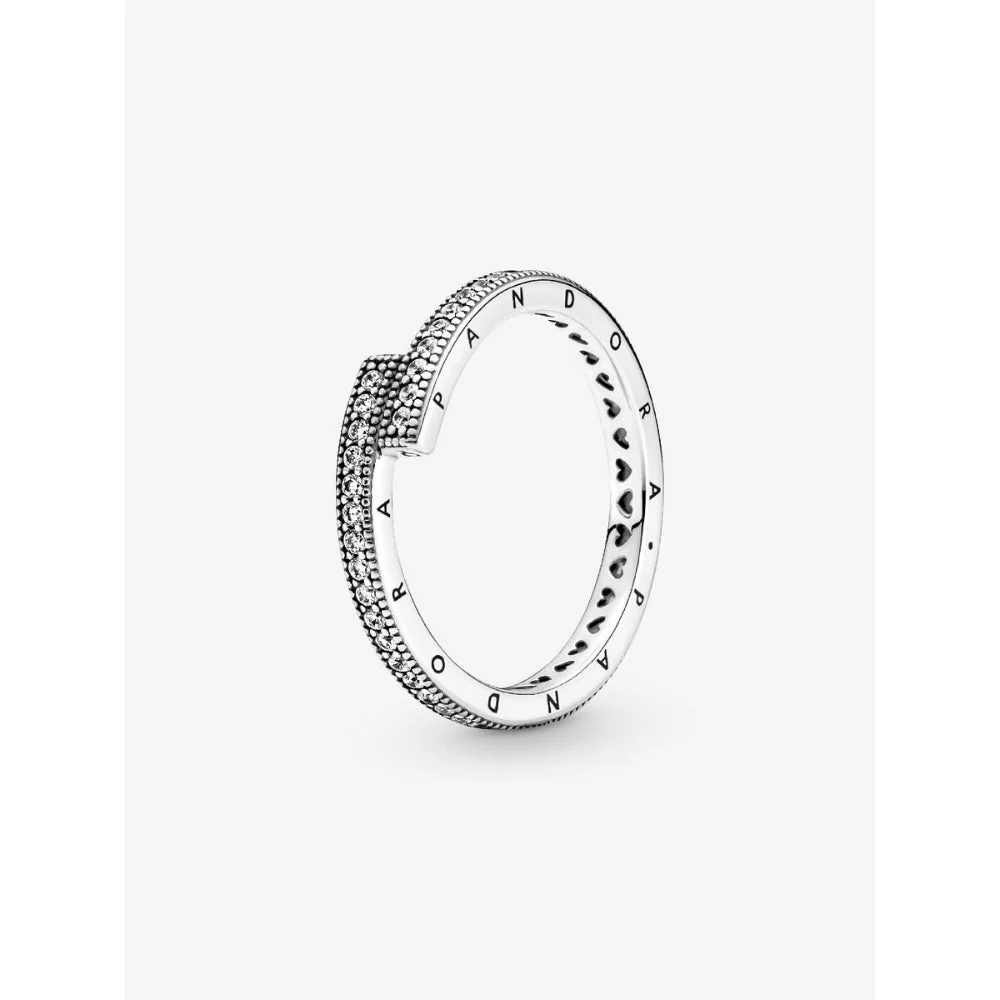 Pandora Silver Sparkling Overlapping Ring