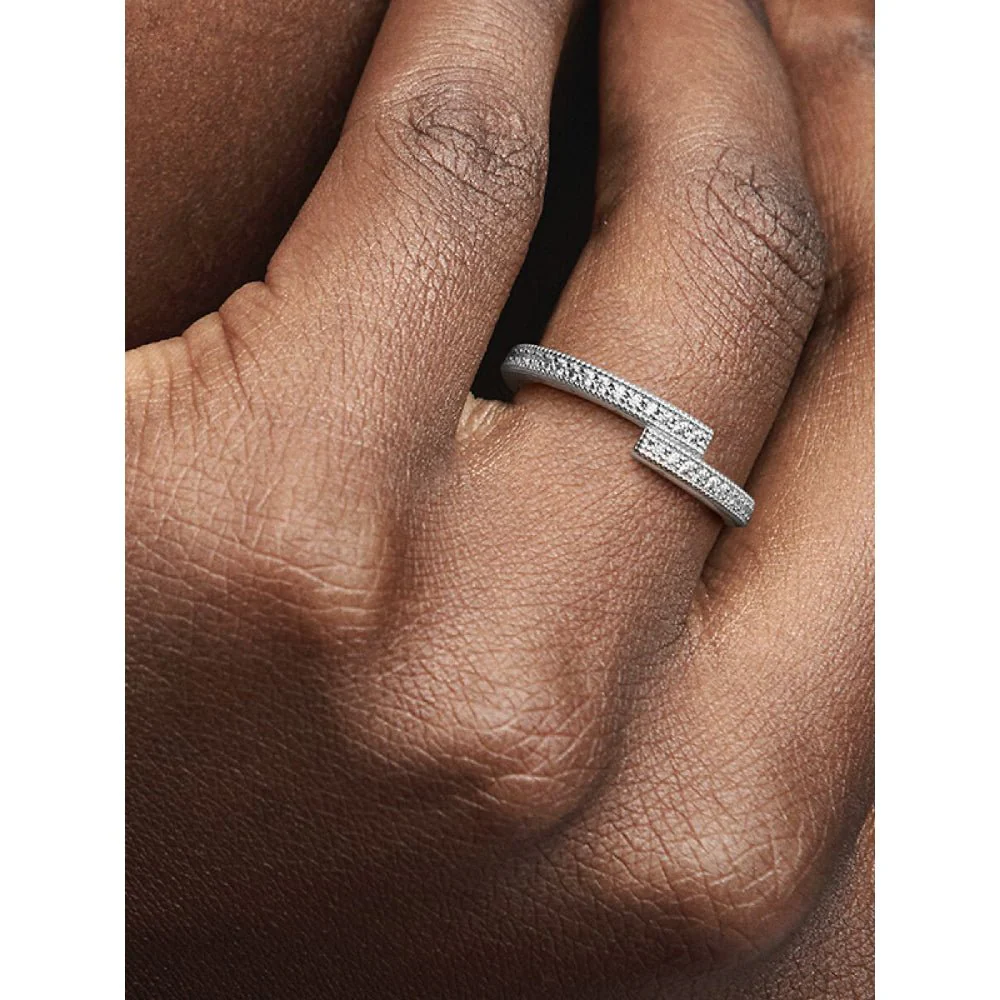 Pandora Silver Sparkling Overlapping Ring - Image 2