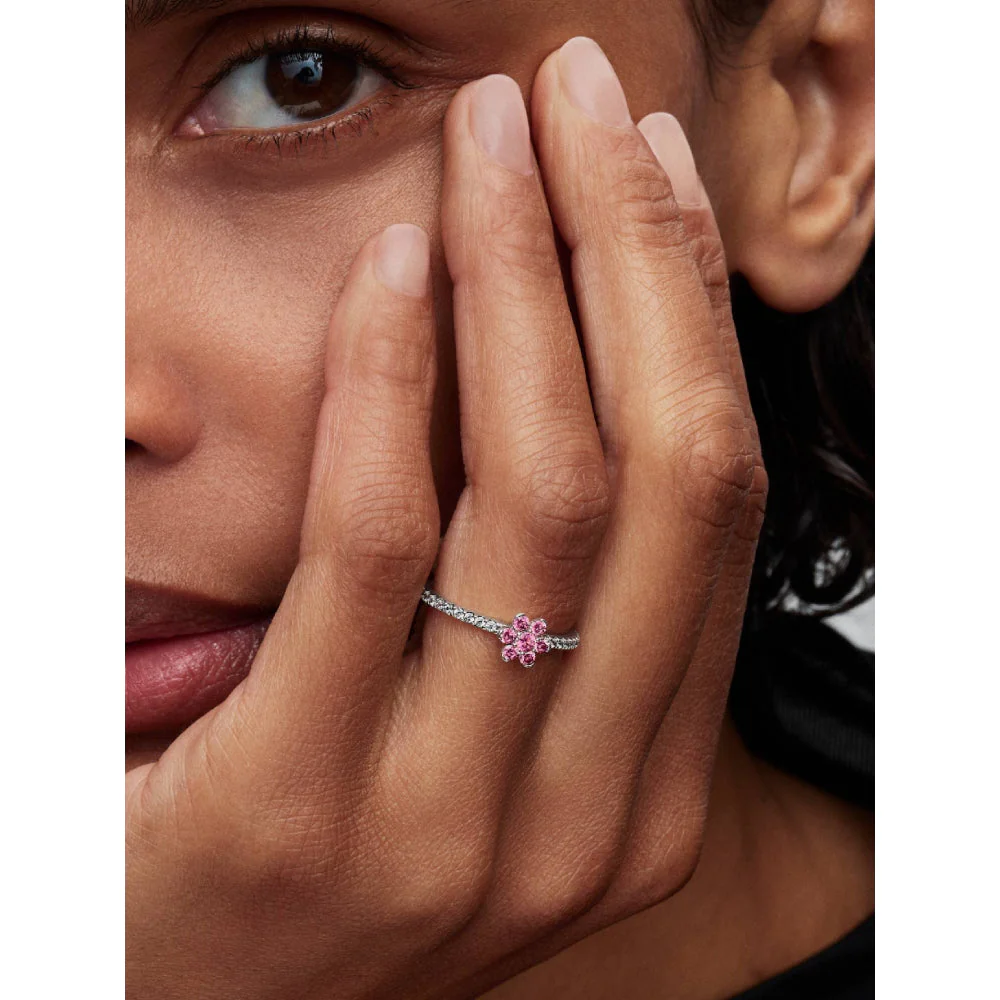 Pandora Silver Sparkling Pink Flower Ring - Image 2