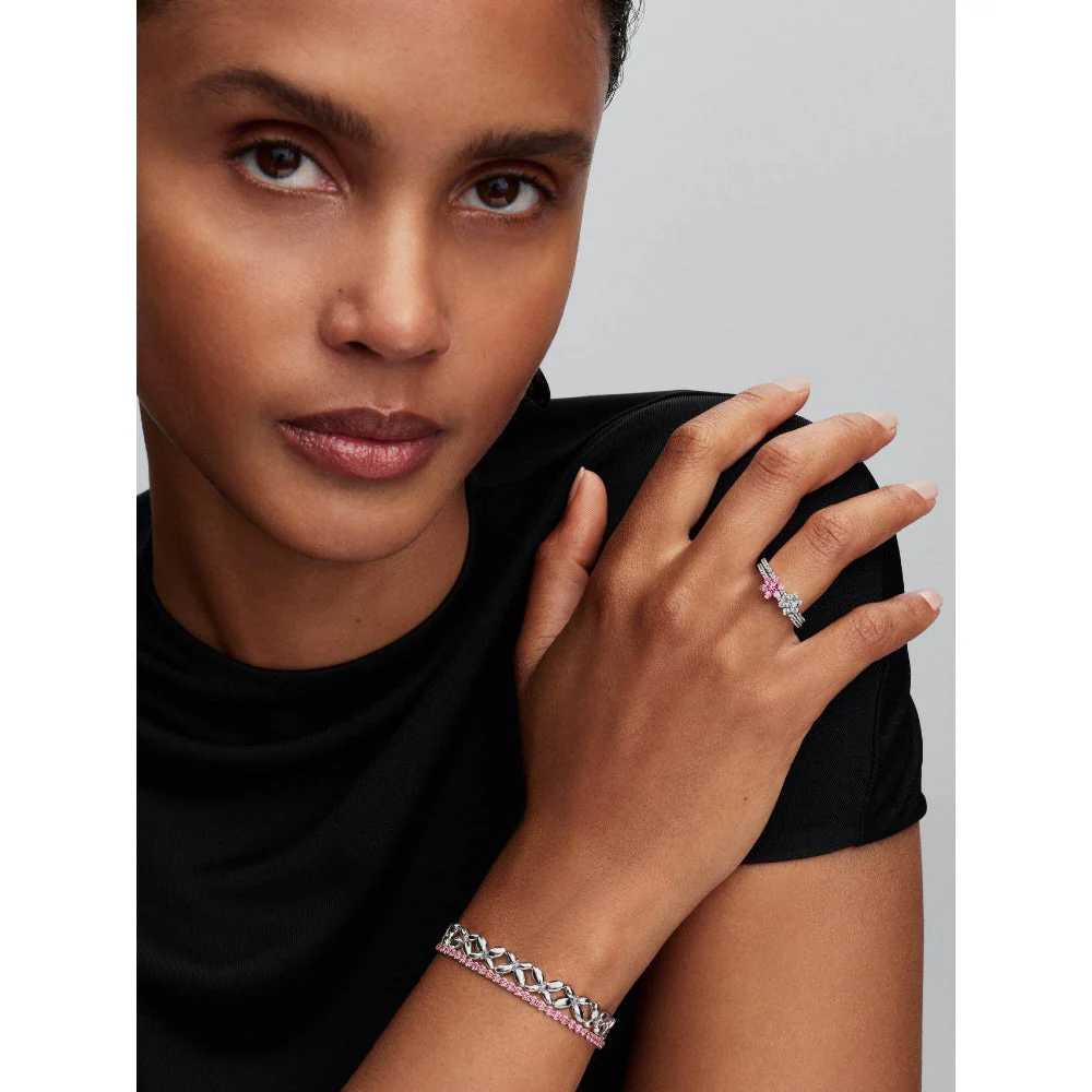 Pandora Silver Sparkling Pink Flower Ring - Image 4