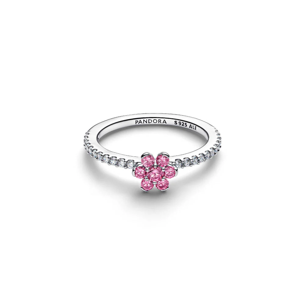 Pandora Silver Sparkling Pink Flower Ring - Image 5