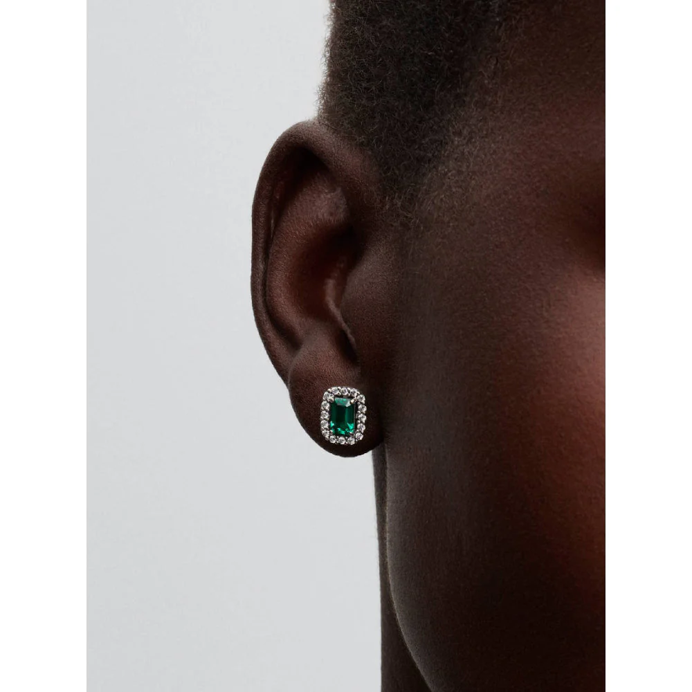 Pandora Silver Sparkling Rectangular Stud Earrings - Image 2