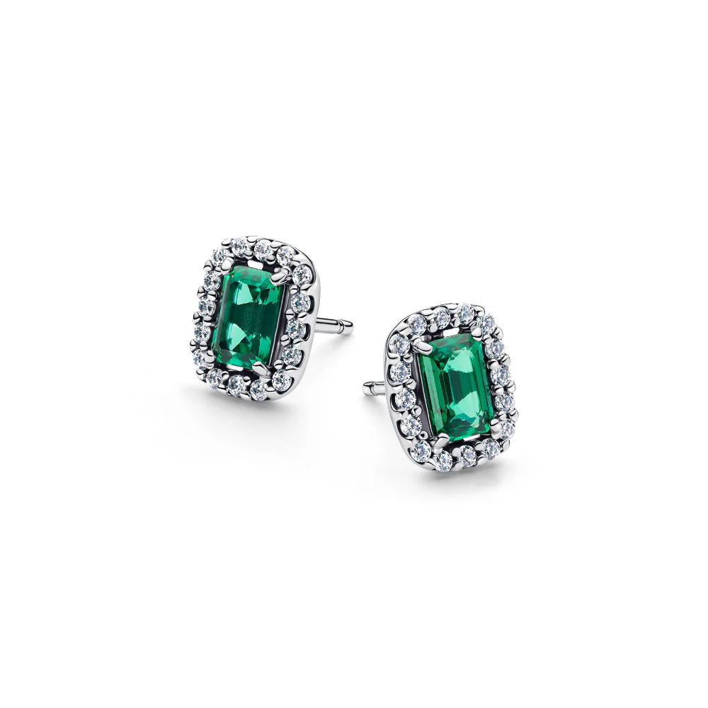 Pandora Silver Sparkling Rectangular Stud Earrings - Image 5