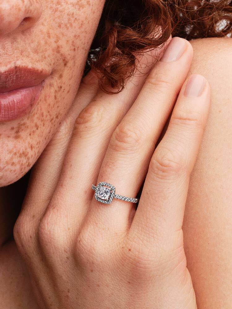 Pandora Silver Sparkling Square Halo Ring - Image 3