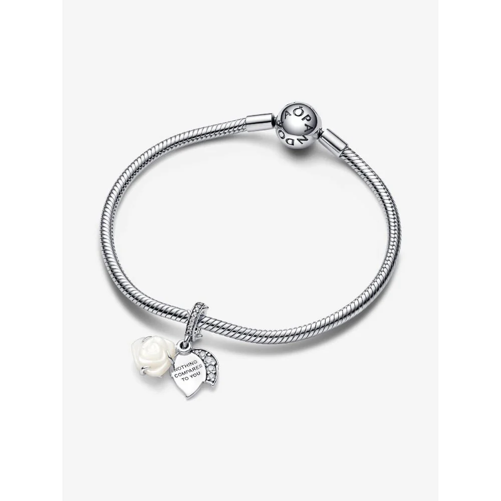 Pandora Silver White Rose In Bloom Double Dangle Charm - Image 5