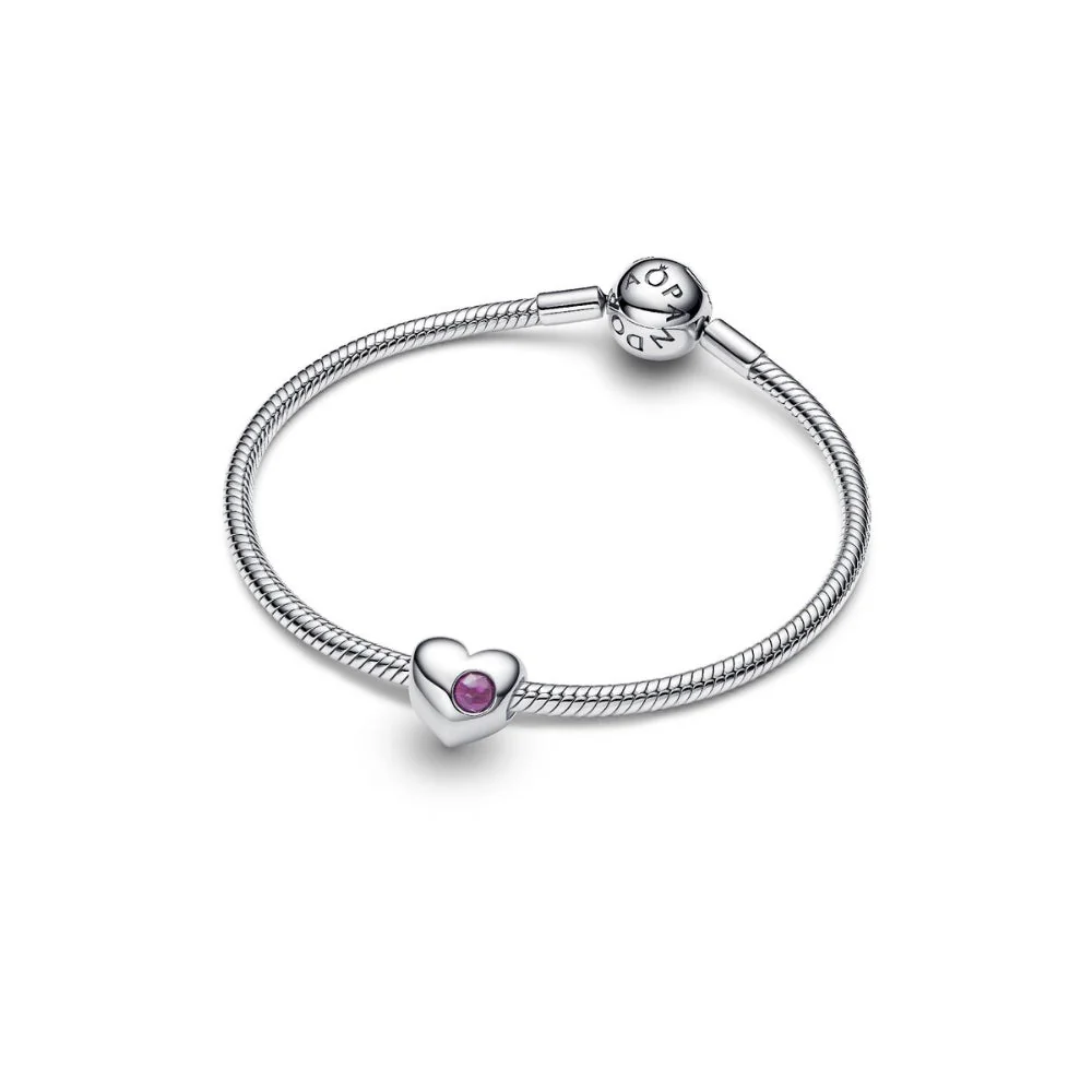 Pandora Moments Silver and Sweet Purple Engravable Heart Crystal Charm - Image 6