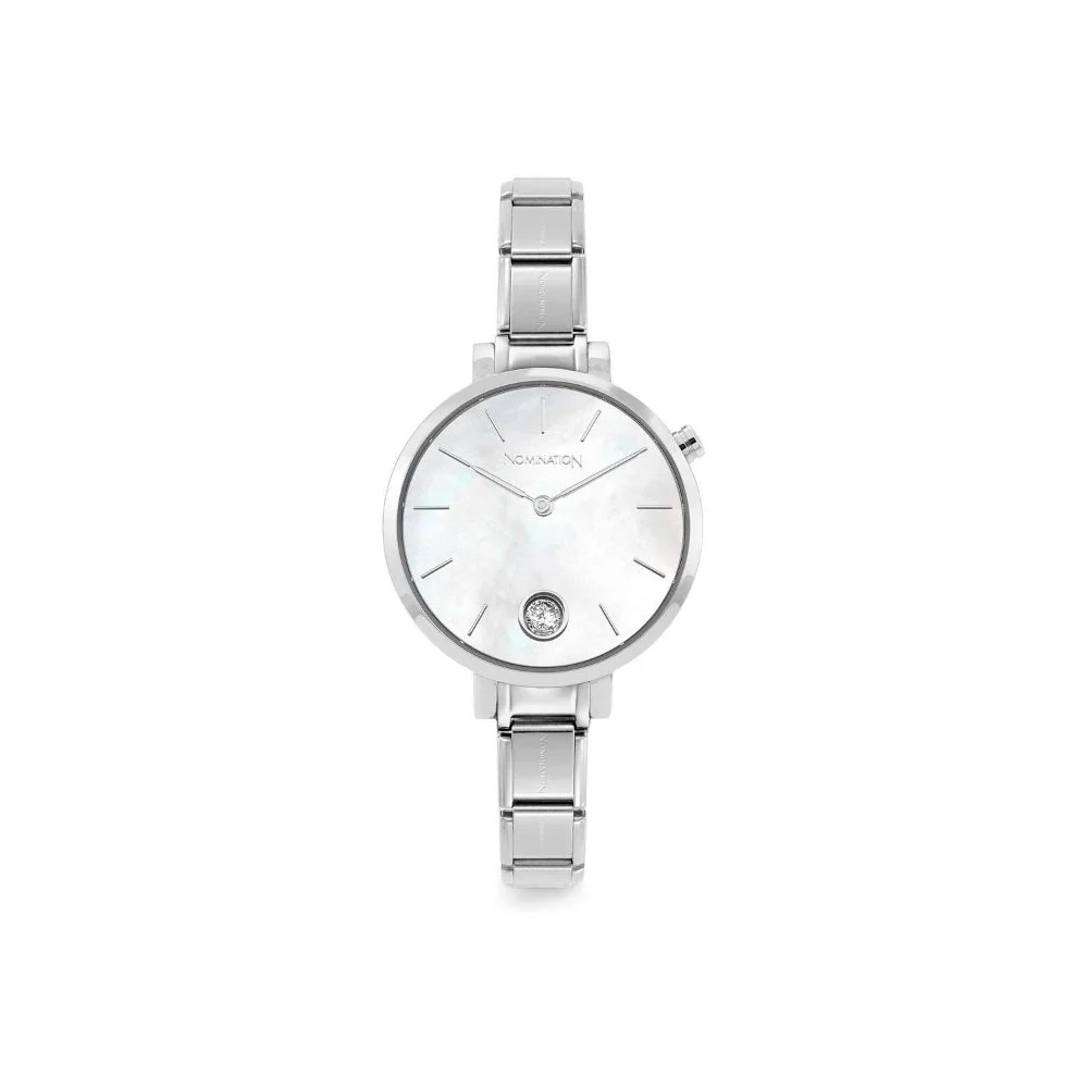 Nomination White Band Round with Zircon Mother-of-Pearl Paris Watch